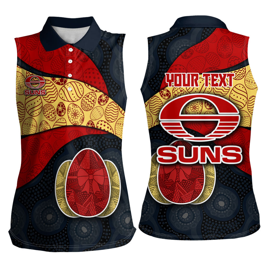 Personalized Suns Football Women Sleeveless Polo Shirt Easter Egg Pattern Red Yellow Tribal Dot Art Style