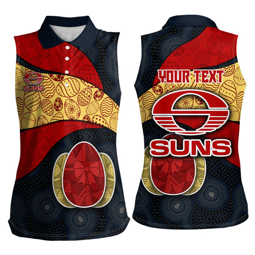 Personalized Suns Football Women Sleeveless Polo Shirt Easter Egg Pattern Red Yellow Tribal Dot Art Style