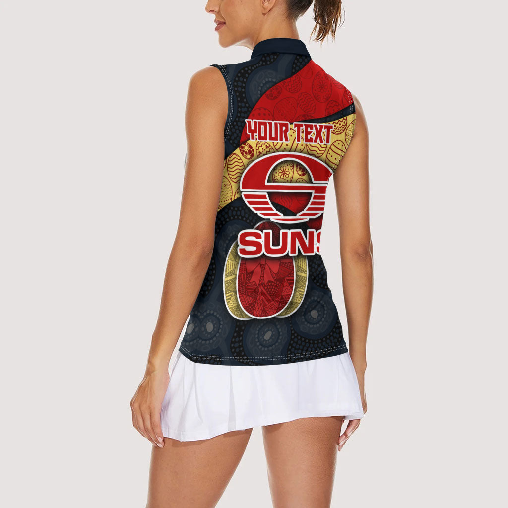 Personalized Suns Football Women Sleeveless Polo Shirt Easter Egg Pattern Red Yellow Tribal Dot Art Style