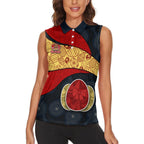 Personalized Suns Football Women Sleeveless Polo Shirt Easter Egg Pattern Red Yellow Tribal Dot Art Style
