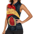 Personalized Suns Football Women Sleeveless Polo Shirt Easter Egg Pattern Red Yellow Tribal Dot Art Style