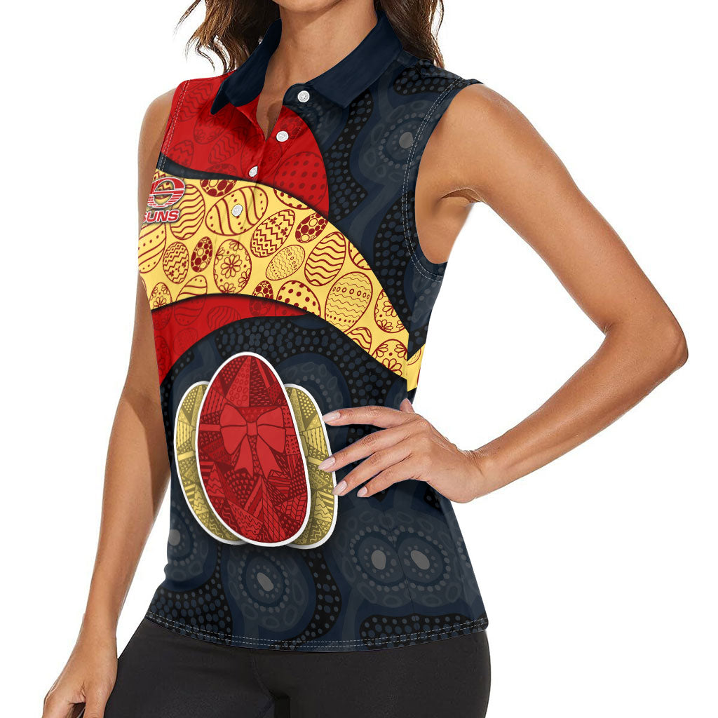 Personalized Suns Football Women Sleeveless Polo Shirt Easter Egg Pattern Red Yellow Tribal Dot Art Style