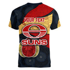 Personalized Suns Football Women V-Neck T-Shirt Easter Egg Pattern Red Yellow Tribal Dot Art Style