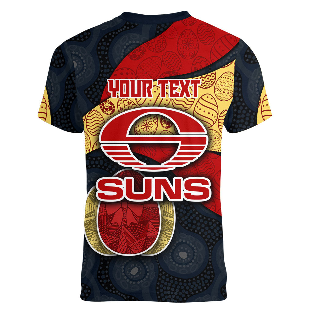 Personalized Suns Football Women V-Neck T-Shirt Easter Egg Pattern Red Yellow Tribal Dot Art Style
