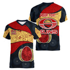 Personalized Suns Football Women V-Neck T-Shirt Easter Egg Pattern Red Yellow Tribal Dot Art Style