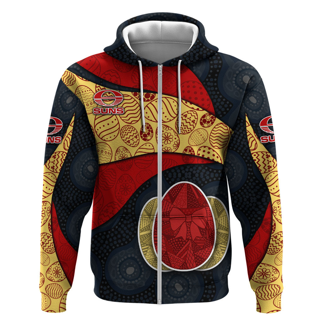 Personalized Suns Football Zip Hoodie Easter Egg Pattern Red Yellow Tribal Dot Art Style