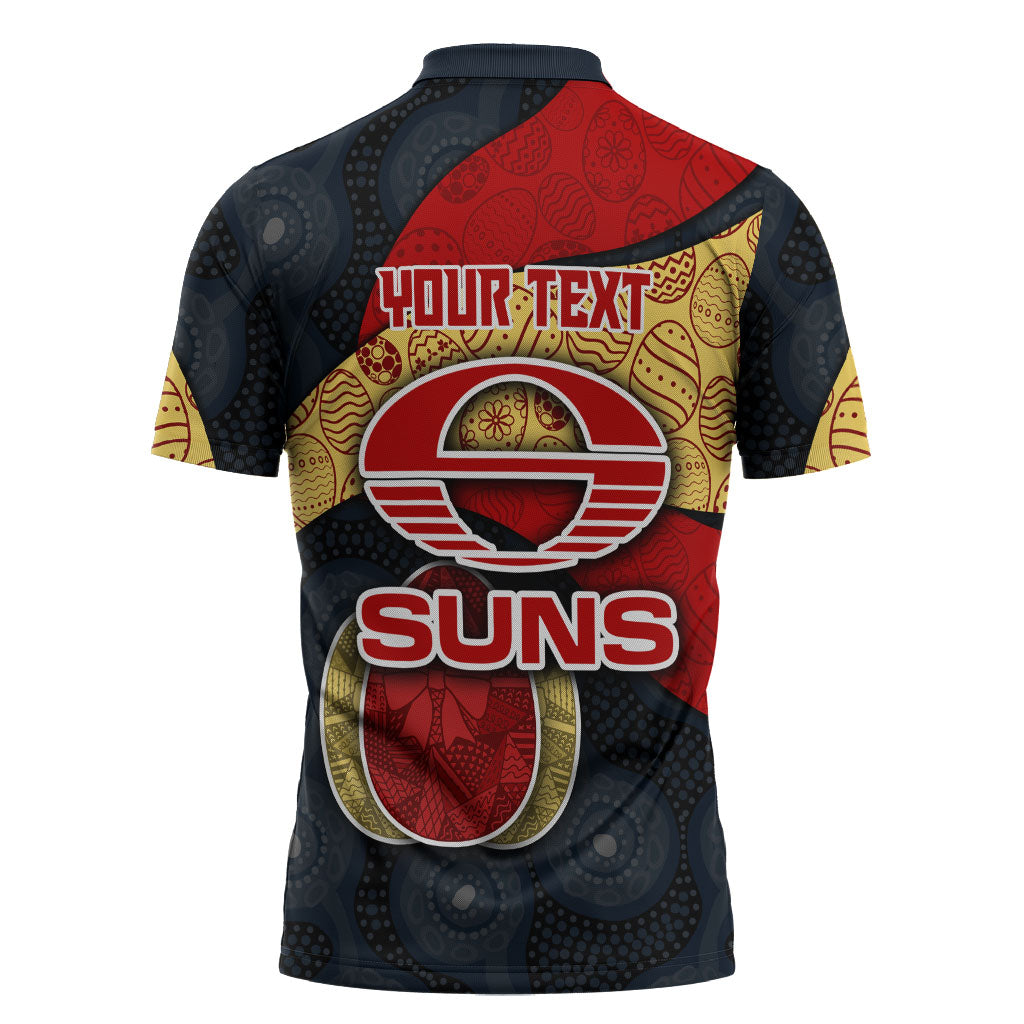 Personalized Suns Football Zipper Polo Shirt Easter Egg Pattern Red Yellow Tribal Dot Art Style