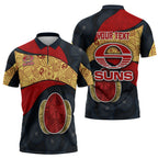 Personalized Suns Football Zipper Polo Shirt Easter Egg Pattern Red Yellow Tribal Dot Art Style