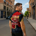 Personalized Suns Football Zipper Polo Shirt Easter Egg Pattern Red Yellow Tribal Dot Art Style