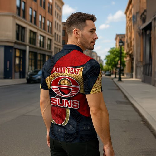 Personalized Suns Football Zipper Polo Shirt Easter Egg Pattern Red Yellow Tribal Dot Art Style