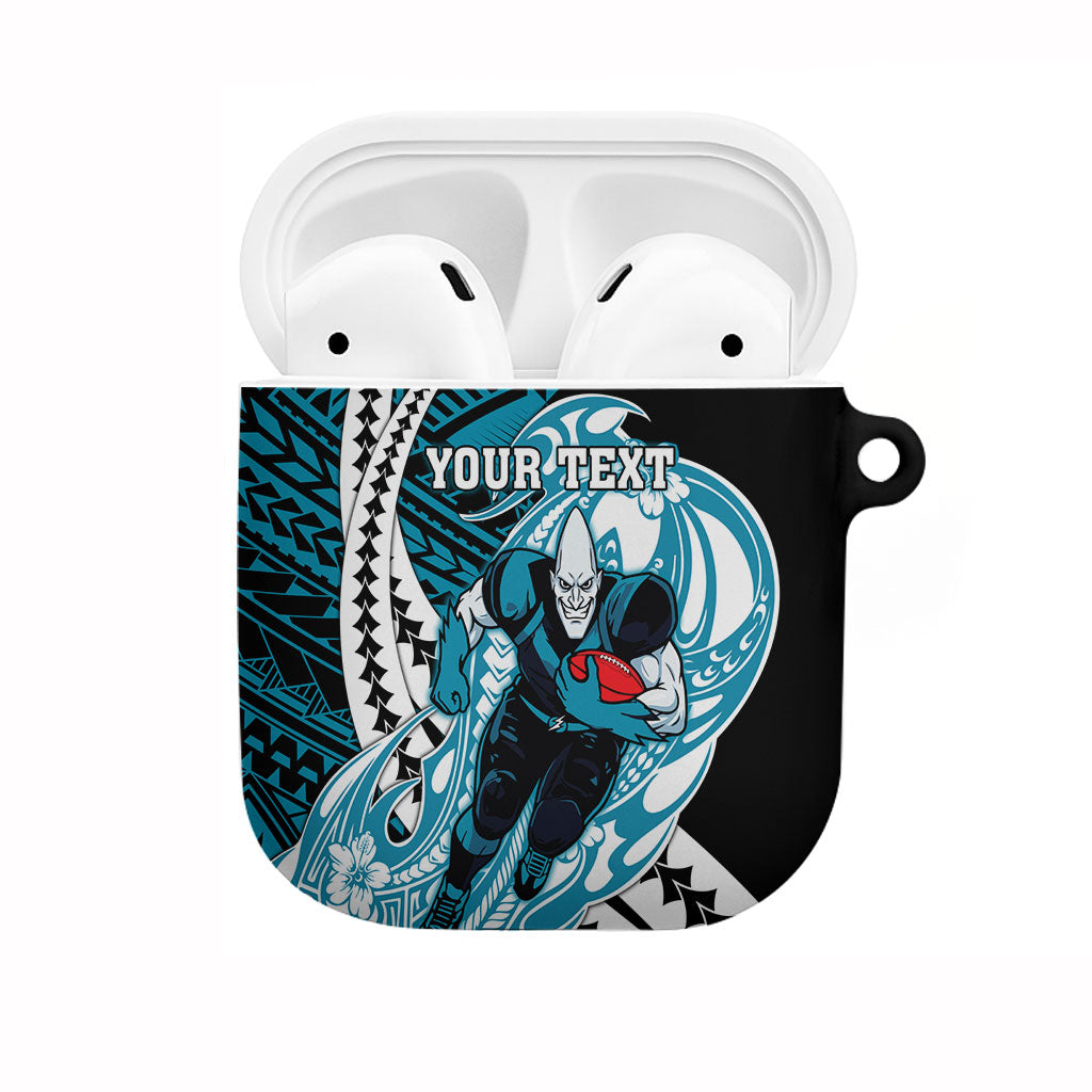 Personalized Port Adelaide Power AirPods Case Polynesian Tribal Lightning Bolt Mascot With Hibiscus Floral Art