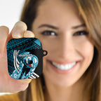 Personalized Port Adelaide Power AirPods Case Polynesian Tribal Lightning Bolt Mascot With Hibiscus Floral Art
