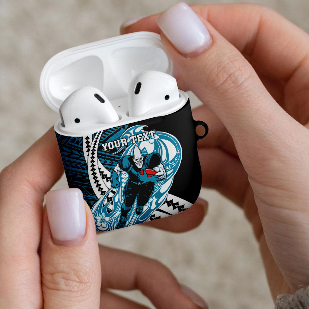 Personalized Port Adelaide Power AirPods Case Polynesian Tribal Lightning Bolt Mascot With Hibiscus Floral Art