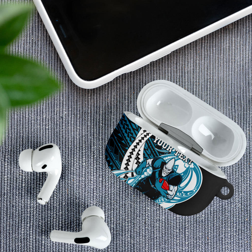 Personalized Port Adelaide Power AirPods Case Polynesian Tribal Lightning Bolt Mascot With Hibiscus Floral Art