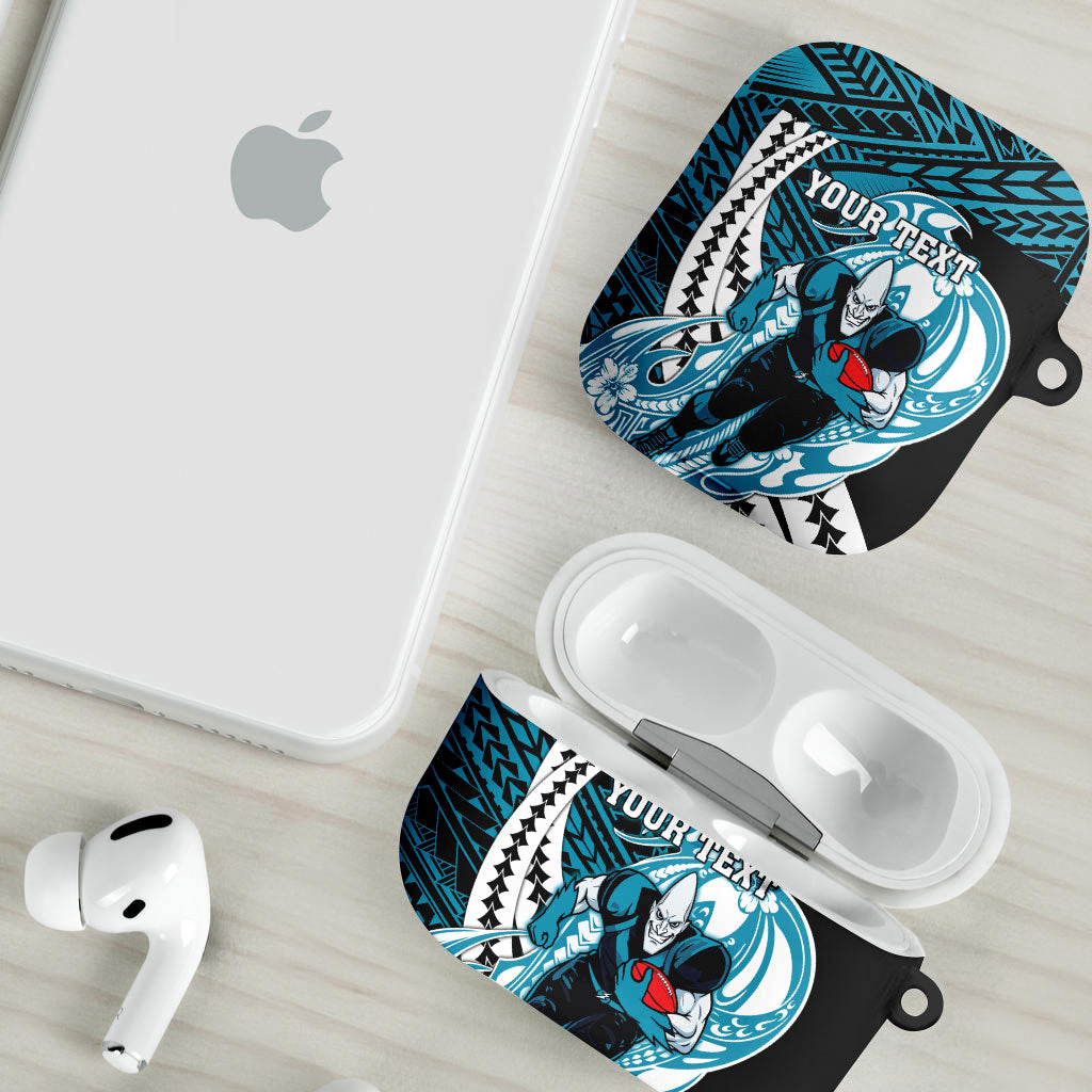 Personalized Port Adelaide Power AirPods Case Polynesian Tribal Lightning Bolt Mascot With Hibiscus Floral Art