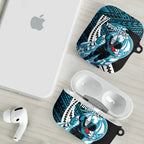 Personalized Port Adelaide Power AirPods Case Polynesian Tribal Lightning Bolt Mascot With Hibiscus Floral Art