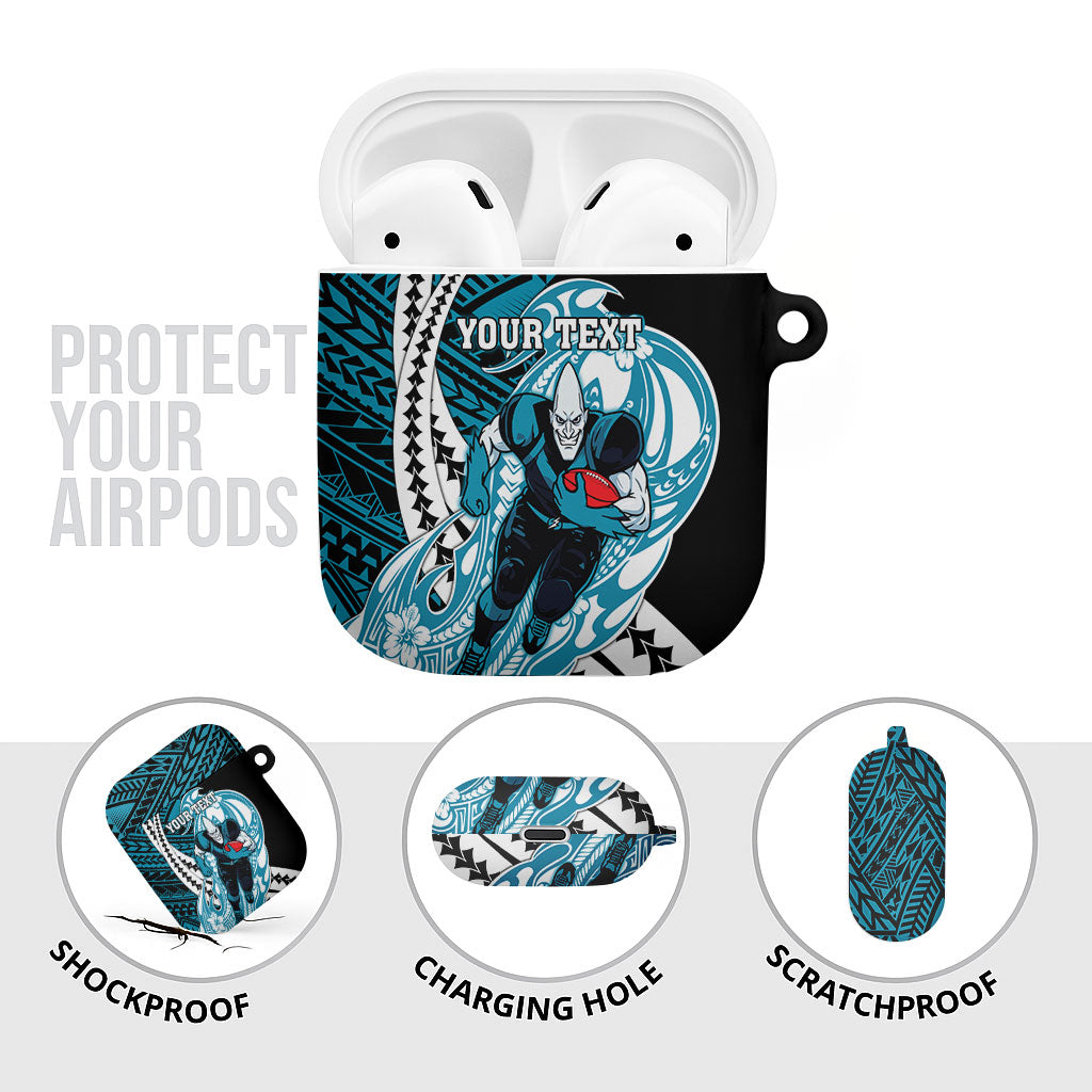 Personalized Port Adelaide Power AirPods Case Polynesian Tribal Lightning Bolt Mascot With Hibiscus Floral Art