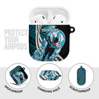 Personalized Port Adelaide Power AirPods Case Polynesian Tribal Lightning Bolt Mascot With Hibiscus Floral Art