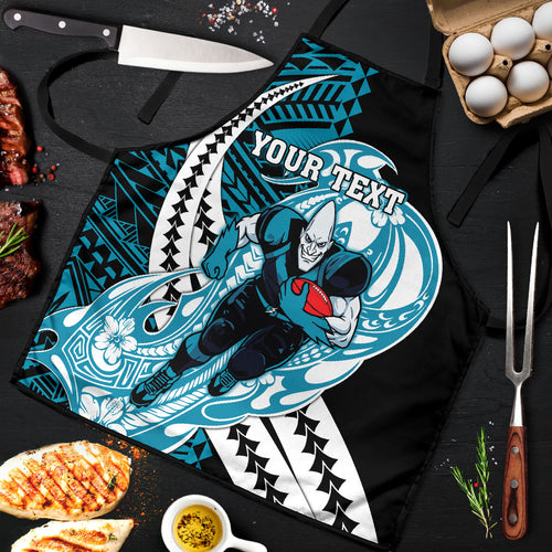 Personalized Port Adelaide Power Apron Polynesian Tribal Lightning Bolt Mascot With Hibiscus Floral Art