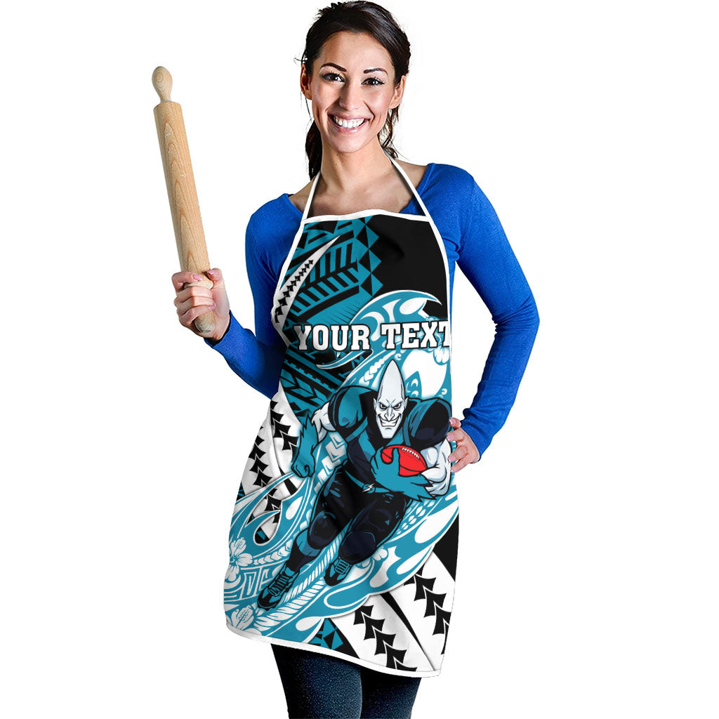 Personalized Port Adelaide Power Apron Polynesian Tribal Lightning Bolt Mascot With Hibiscus Floral Art