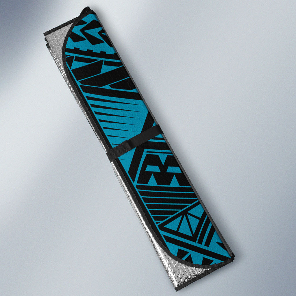 Personalized Port Adelaide Power Auto Sun Shade Polynesian Tribal Lightning Bolt Mascot With Hibiscus Floral Art