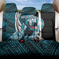Personalized Port Adelaide Power Back Car Seat Cover Polynesian Tribal Lightning Bolt Mascot With Hibiscus Floral Art