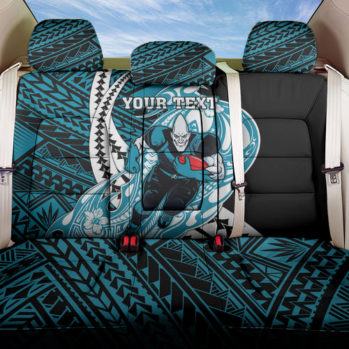 Personalized Port Adelaide Power Back Car Seat Cover Polynesian Tribal Lightning Bolt Mascot With Hibiscus Floral Art