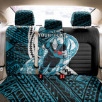 Personalized Port Adelaide Power Back Car Seat Cover Polynesian Tribal Lightning Bolt Mascot With Hibiscus Floral Art