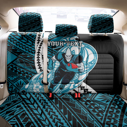 Personalized Port Adelaide Power Back Car Seat Cover Polynesian Tribal Lightning Bolt Mascot With Hibiscus Floral Art