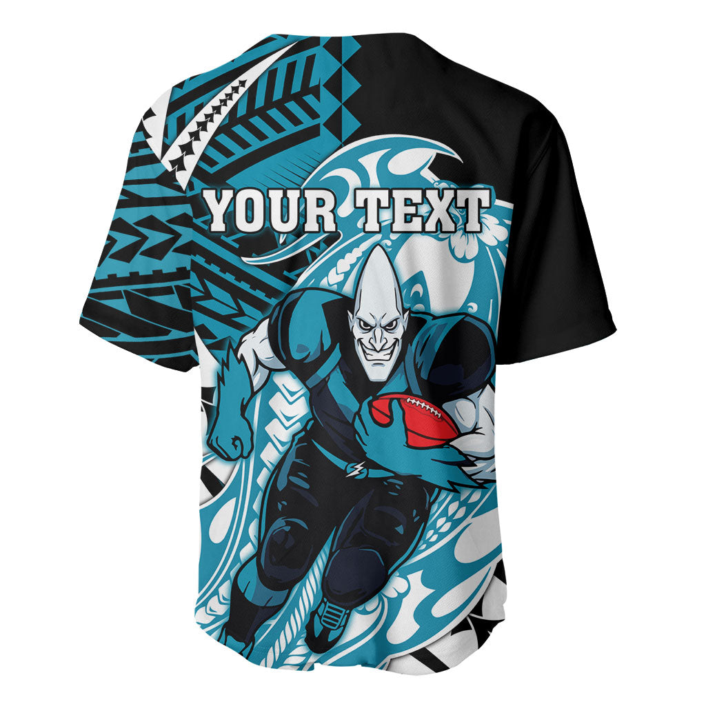Personalized Port Adelaide Power Baseball Jersey Polynesian Tribal Lightning Bolt Mascot With Hibiscus Floral Art