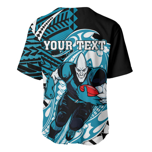 Personalized Port Adelaide Power Baseball Jersey Polynesian Tribal Lightning Bolt Mascot With Hibiscus Floral Art