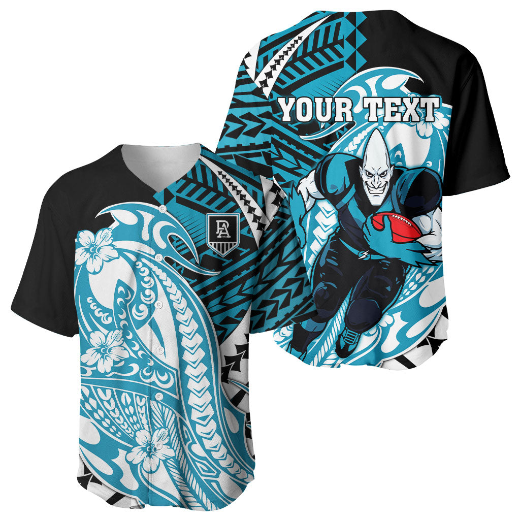Personalized Port Adelaide Power Baseball Jersey Polynesian Tribal Lightning Bolt Mascot With Hibiscus Floral Art