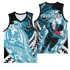 Personalized Port Adelaide Power Basketball Jersey Polynesian Tribal Lightning Bolt Mascot With Hibiscus Floral Art