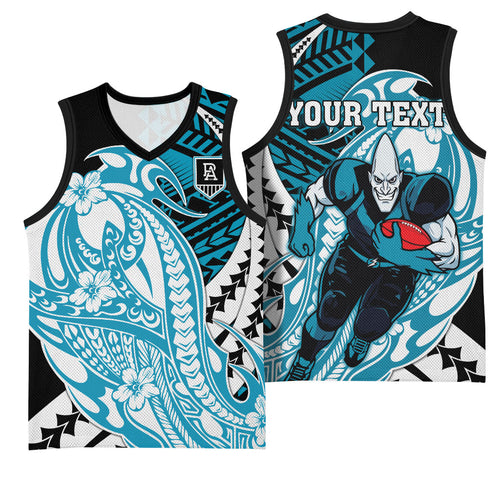 Personalized Port Adelaide Power Basketball Jersey Polynesian Tribal Lightning Bolt Mascot With Hibiscus Floral Art