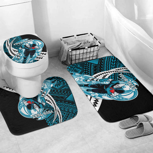 Personalized Port Adelaide Power Bathroom Set Polynesian Tribal Lightning Bolt Mascot With Hibiscus Floral Art