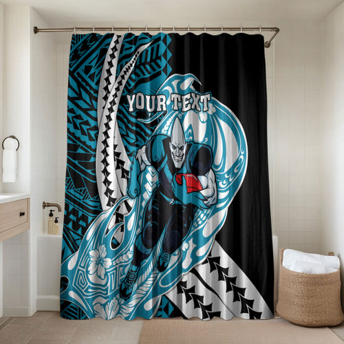 Personalized Port Adelaide Power Bathroom Set Polynesian Tribal Lightning Bolt Mascot With Hibiscus Floral Art