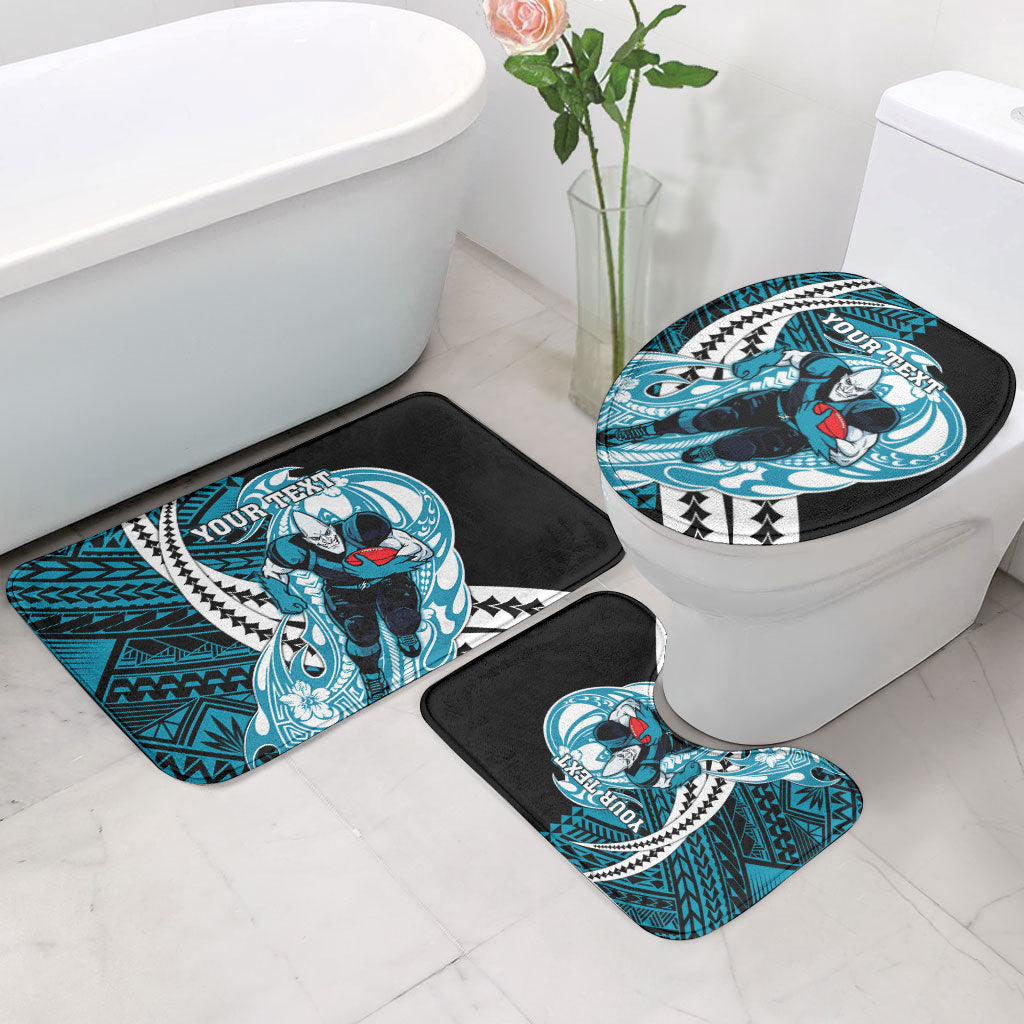 Personalized Port Adelaide Power Bathroom Set Polynesian Tribal Lightning Bolt Mascot With Hibiscus Floral Art