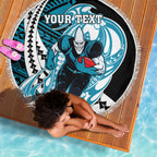 Personalized Port Adelaide Power Beach Blanket Polynesian Tribal Lightning Bolt Mascot With Hibiscus Floral Art