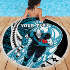 Personalized Port Adelaide Power Beach Blanket Polynesian Tribal Lightning Bolt Mascot With Hibiscus Floral Art