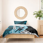 Personalized Port Adelaide Power Bedding Set Polynesian Tribal Lightning Bolt Mascot With Hibiscus Floral Art
