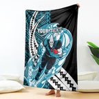 Personalized Port Adelaide Power Blanket Polynesian Tribal Lightning Bolt Mascot With Hibiscus Floral Art