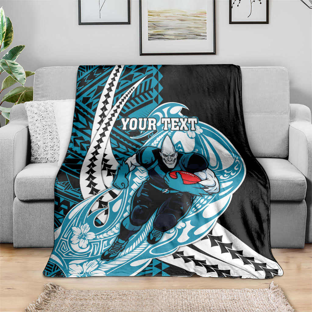 Personalized Port Adelaide Power Blanket Polynesian Tribal Lightning Bolt Mascot With Hibiscus Floral Art