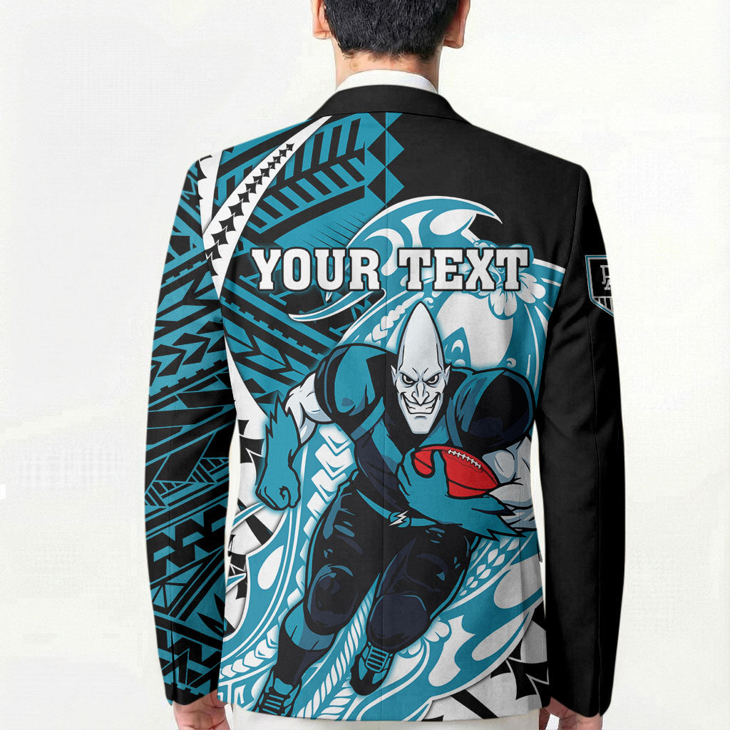 Personalized Port Adelaide Power Blazer Polynesian Tribal Lightning Bolt Mascot With Hibiscus Floral Art