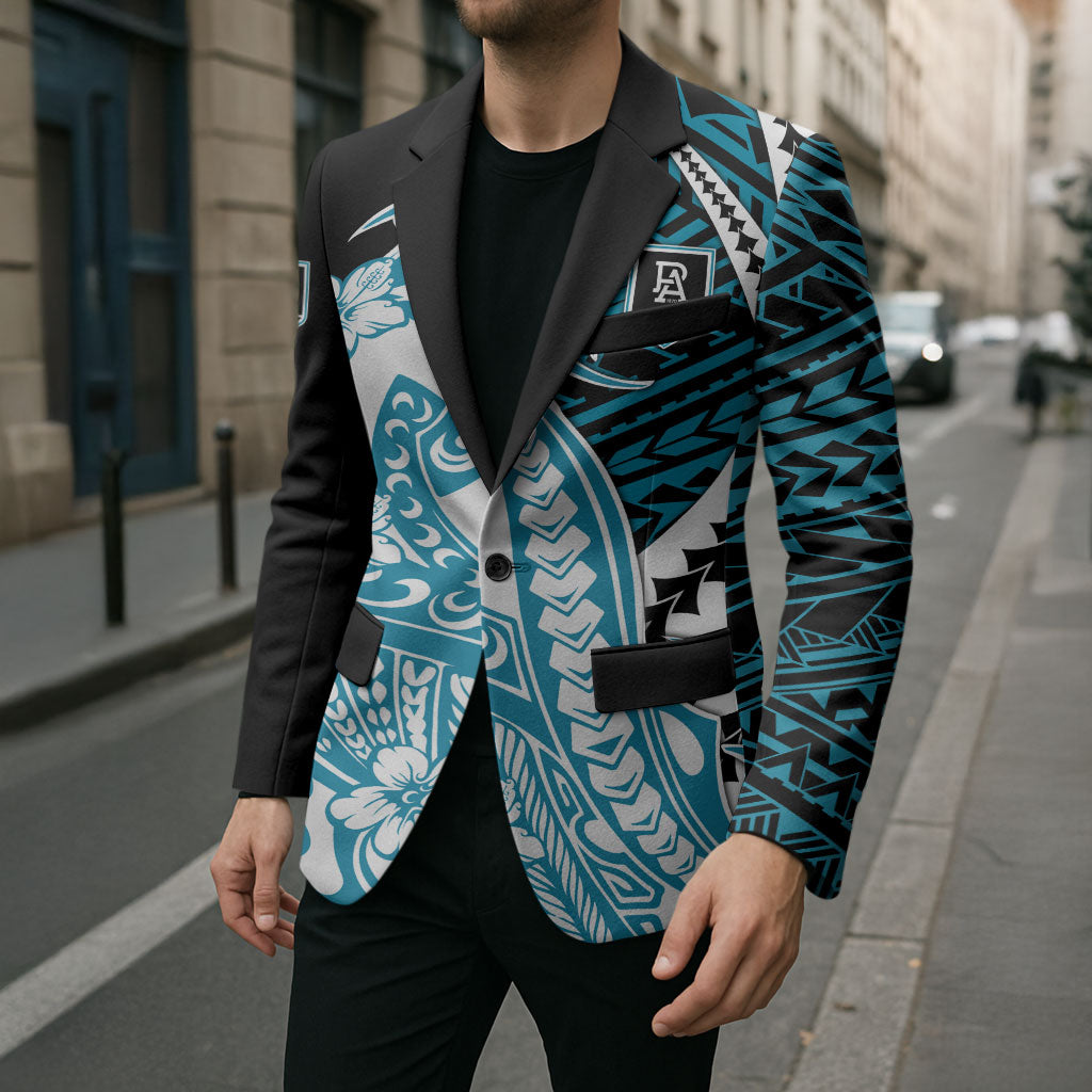 Personalized Port Adelaide Power Blazer Polynesian Tribal Lightning Bolt Mascot With Hibiscus Floral Art