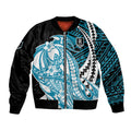 Personalized Port Adelaide Power Bomber Jacket Polynesian Tribal Lightning Bolt Mascot With Hibiscus Floral Art