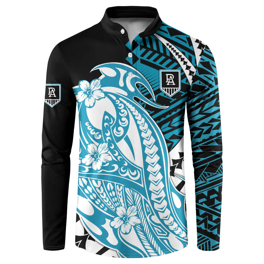 Personalized Port Adelaide Power Button Sweatshirt Polynesian Tribal Lightning Bolt Mascot With Hibiscus Floral Art