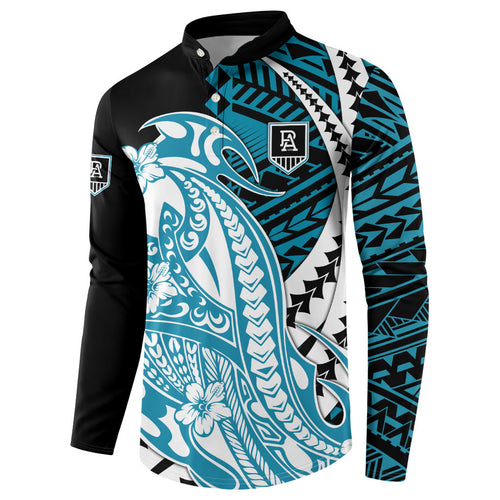 Personalized Port Adelaide Power Button Sweatshirt Polynesian Tribal Lightning Bolt Mascot With Hibiscus Floral Art