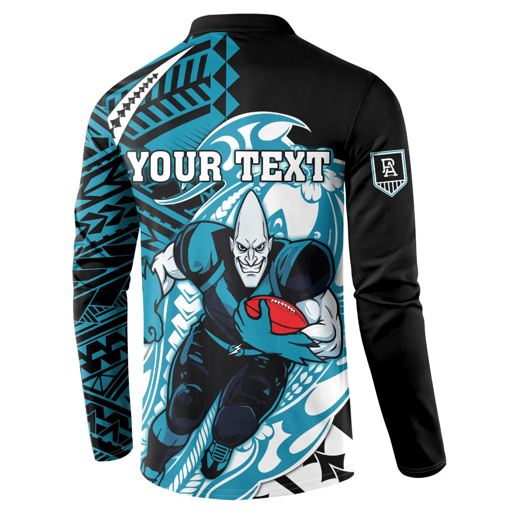 Personalized Port Adelaide Power Button Sweatshirt Polynesian Tribal Lightning Bolt Mascot With Hibiscus Floral Art