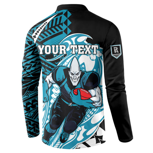 Personalized Port Adelaide Power Button Sweatshirt Polynesian Tribal Lightning Bolt Mascot With Hibiscus Floral Art