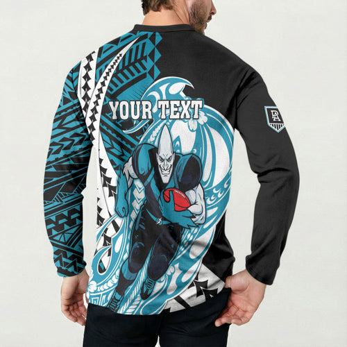 Personalized Port Adelaide Power Button Sweatshirt Polynesian Tribal Lightning Bolt Mascot With Hibiscus Floral Art